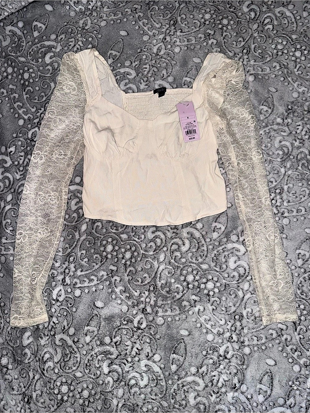 Wild Fable Long Sleeve Lace Top White Crop Top